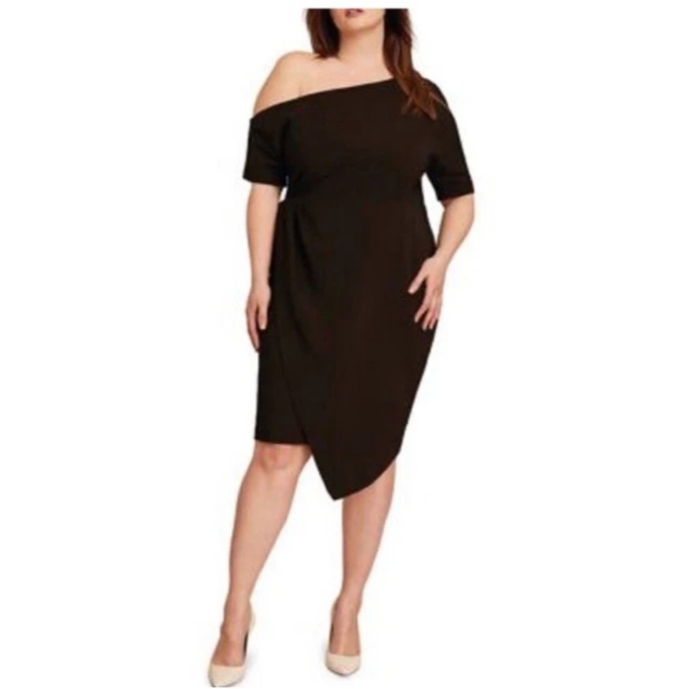 11 Honore Dress Black Adeline One Shoulder Knee Length Stretch Asymmetric 12